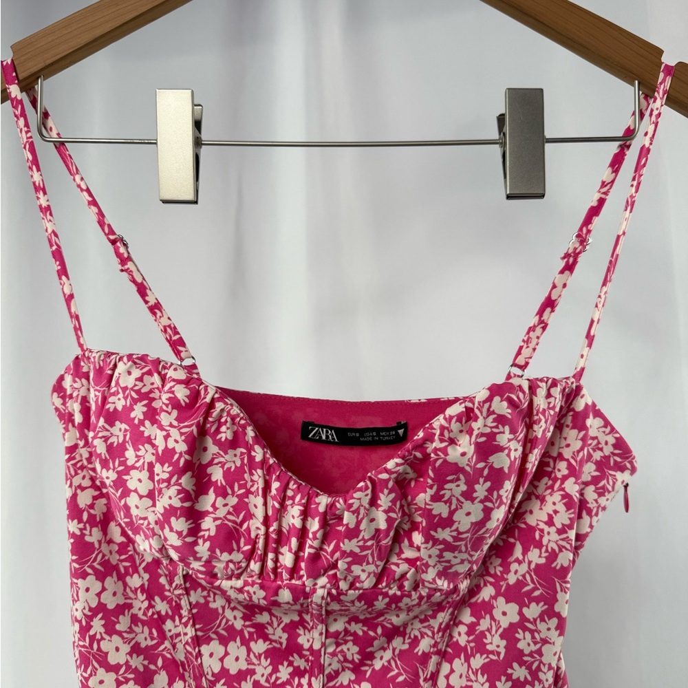 Zara Printed‎ Corset Bodysuit in Pink White Size Small - Picture 6 of 8
